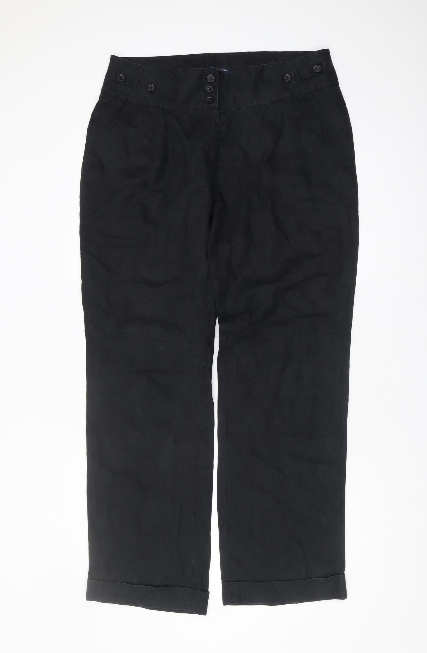 Tommy Hilfiger Women's Black Linen Trousers Size 12