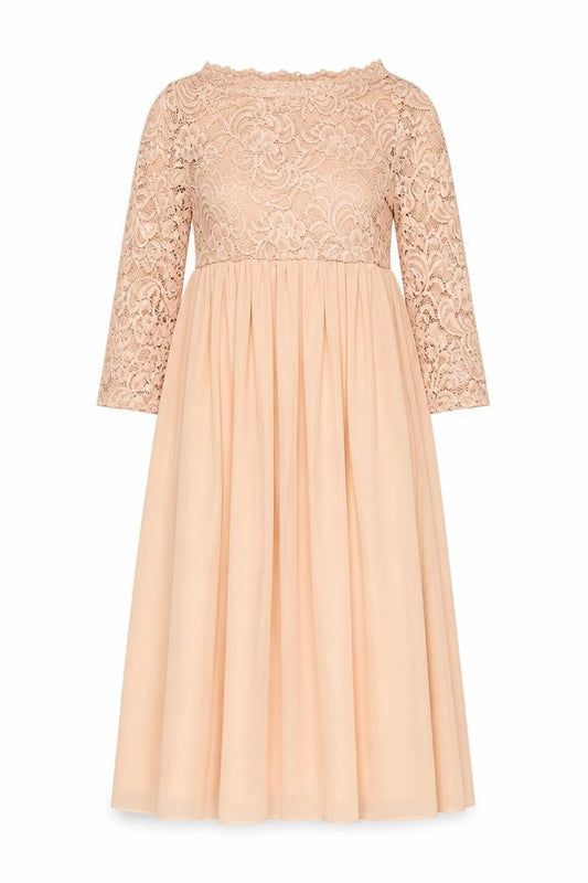 Front view of Mamalicious Beige Maternity Dress 3/4 Sleeve S