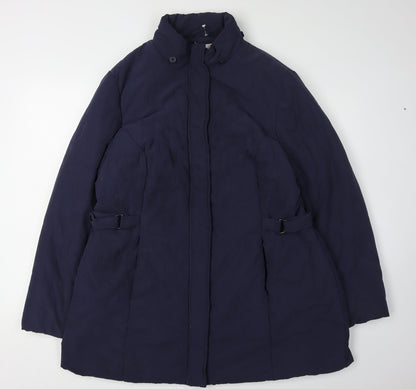 BHS Women's Blue Puffer Coat Size 20, Belted, Hooded