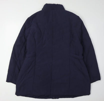 BHS Women's Blue Puffer Coat Size 20, Belted, Hooded