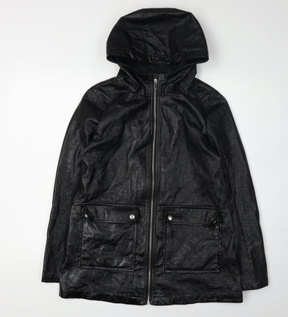 915 Girls Black Hooded Long Jacket, Size 14-15 Years