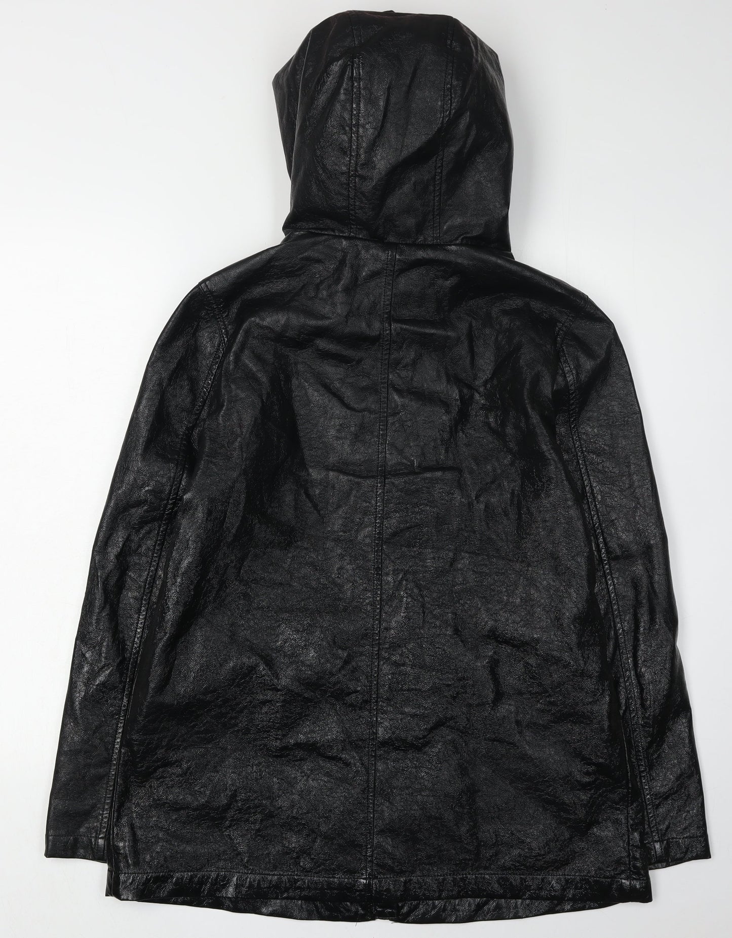 915 Girls Black Hooded Long Jacket, Size 14-15 Years