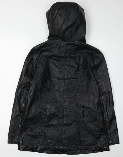 915 Girls Black Hooded Long Jacket, Size 14-15 Years