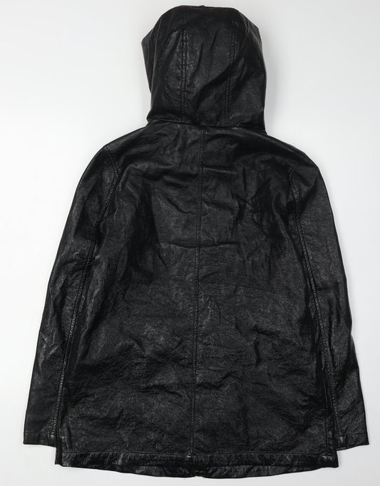 915 Girls Black Hooded Long Jacket, Size 14-15 Years