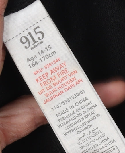 915 Girls Black Hooded Long Jacket, Size 14-15 Years