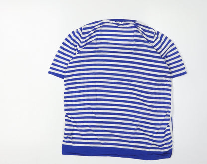 Jaeger Women Blue Striped Crew Neck Jumper L