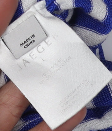 Jaeger Women Blue Striped Crew Neck Jumper L