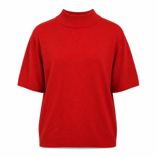 Front view of Alexara Women's Red Short Sleeve Mock Neck Jumper M