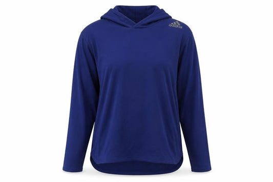 Front view of Adidas Blue unisex pullover hoodie m - lightweight & hooded