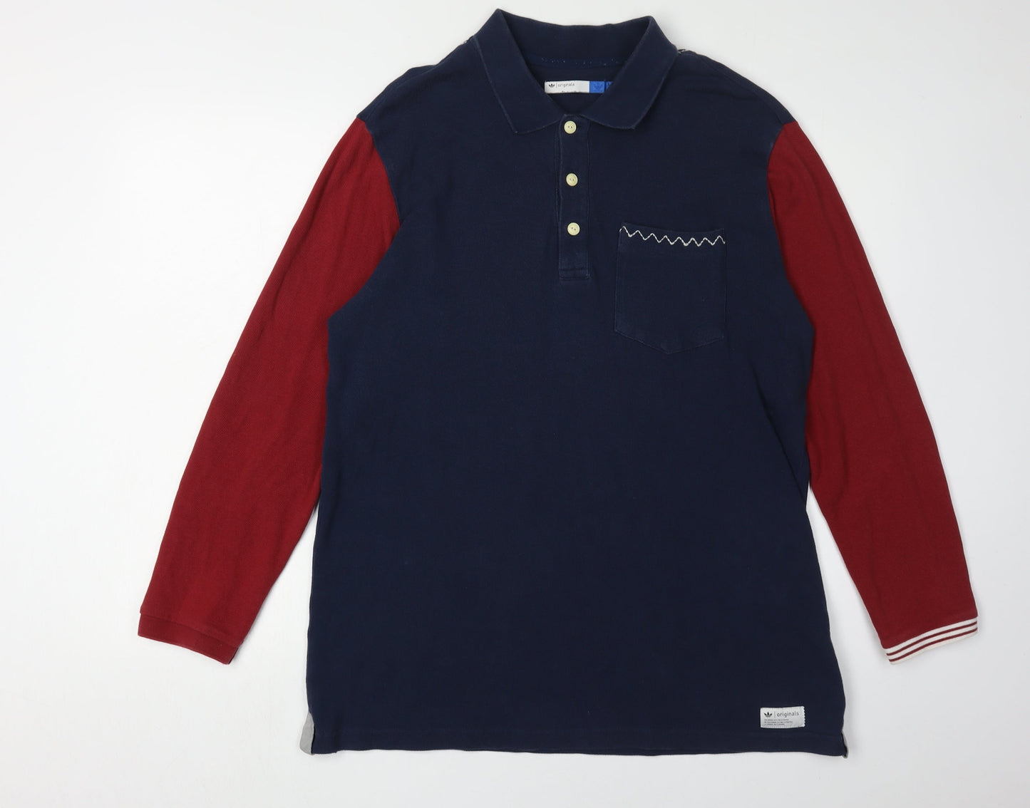 Adidas Men's Blue Long Sleeve Polo Shirt - Size L