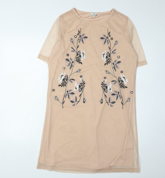 River Island Women's Beige Floral Shift Dress