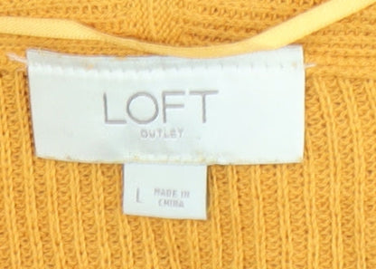 LOFT Women's Yellow Cardigan L Cotton Knit Jumper
