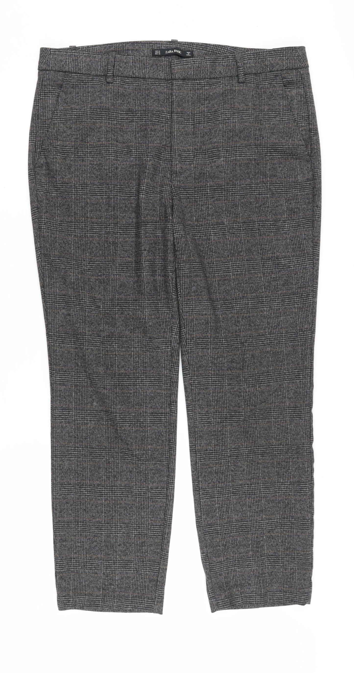 Womens UK Size XL Zara Regular Fit Cropped Grey Trousers