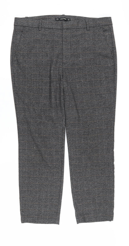 Womens UK Size XL Zara Regular Fit Cropped Grey Trousers