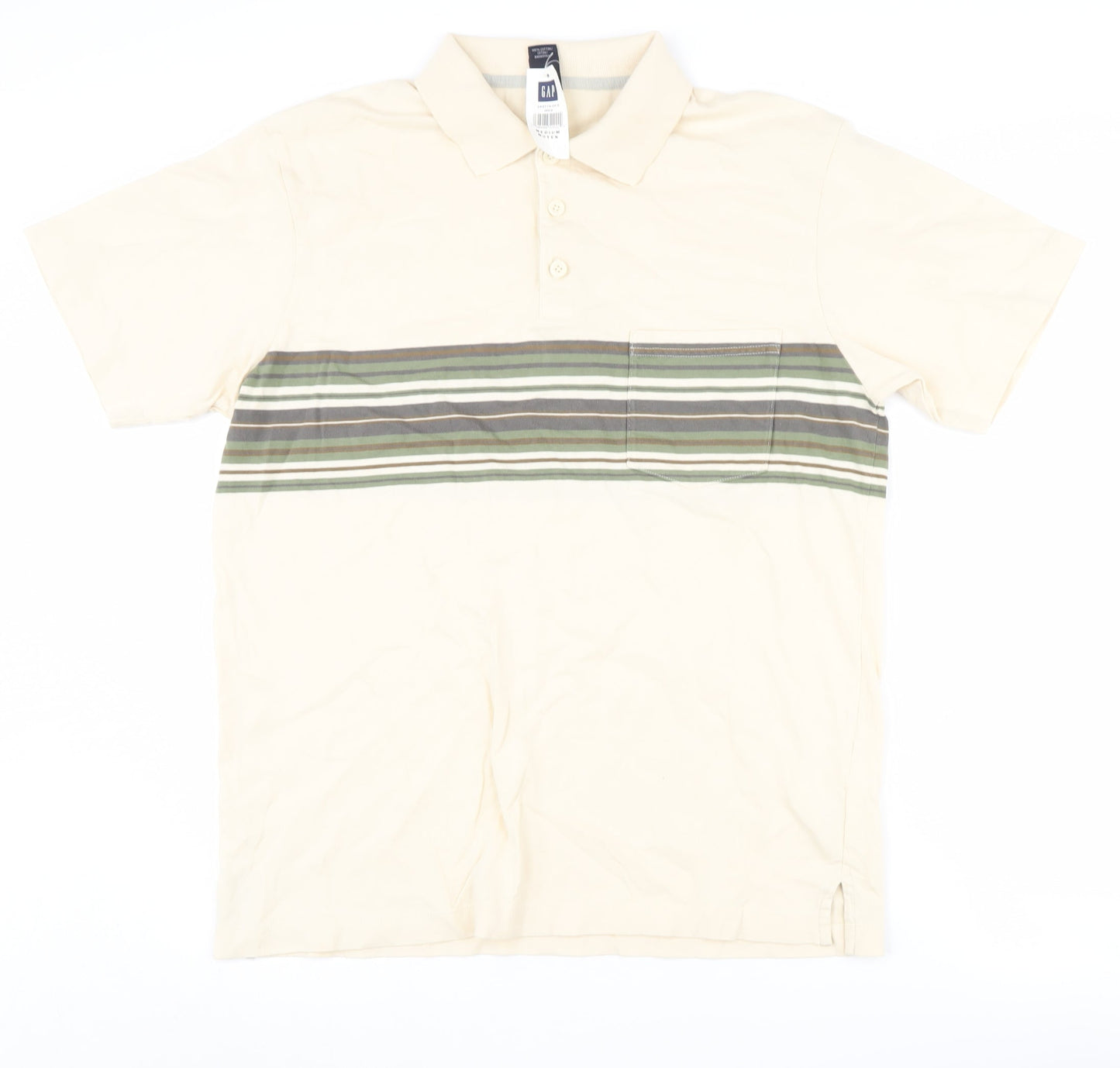 GAP Men's Beige Striped Polo Shirt Medium