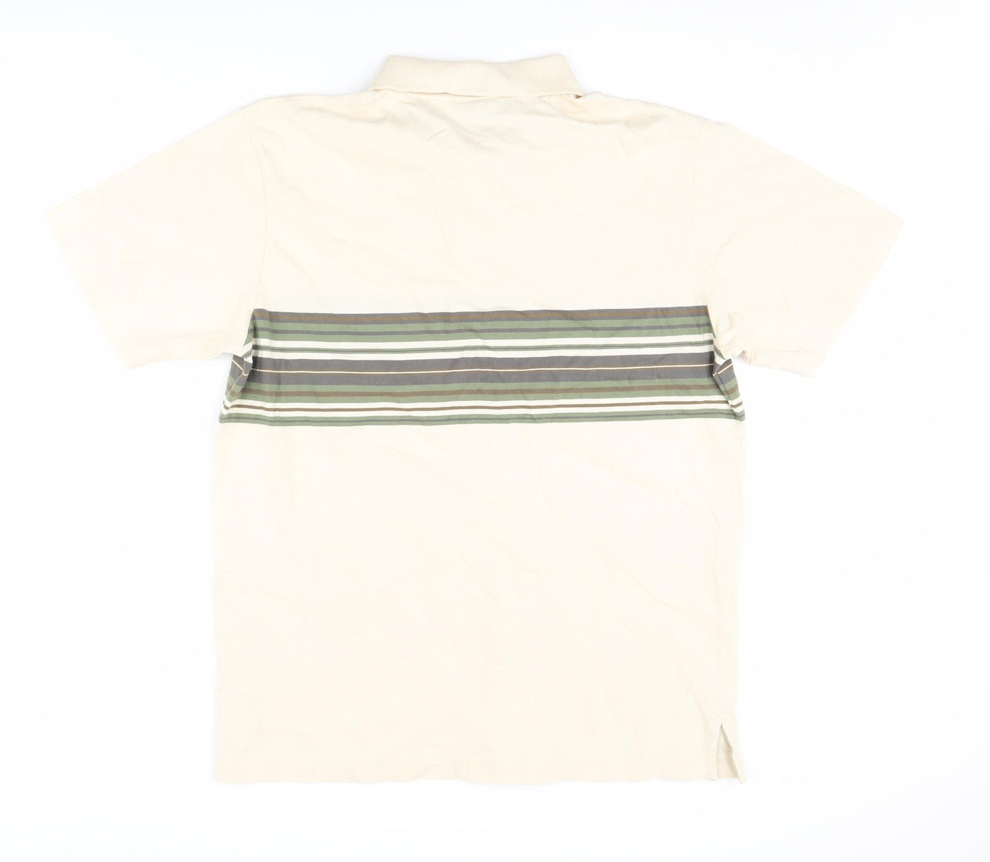 GAP Men's Beige Striped Polo Shirt Medium