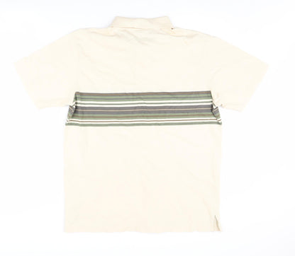 GAP Men's Beige Striped Polo Shirt Medium