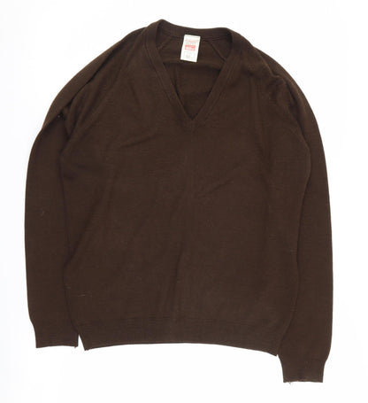 St Michael Men's Brown V-Neck Acrylic Pullover Jumper L