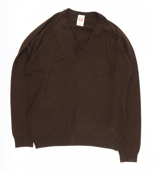 St Michael Men's Brown V-Neck Acrylic Pullover Jumper L