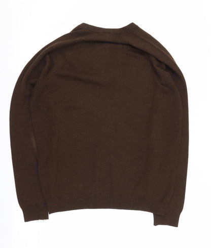 St Michael Men's Brown V-Neck Acrylic Pullover Jumper L