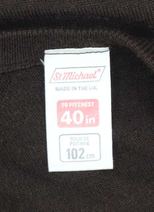 St Michael Men's Brown V-Neck Acrylic Pullover Jumper L