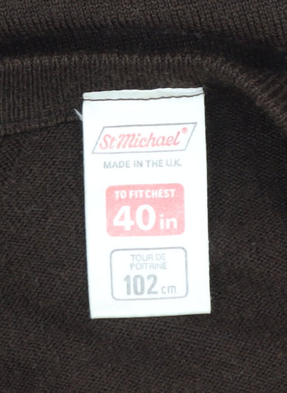 St Michael Men's Brown V-Neck Acrylic Pullover Jumper L
