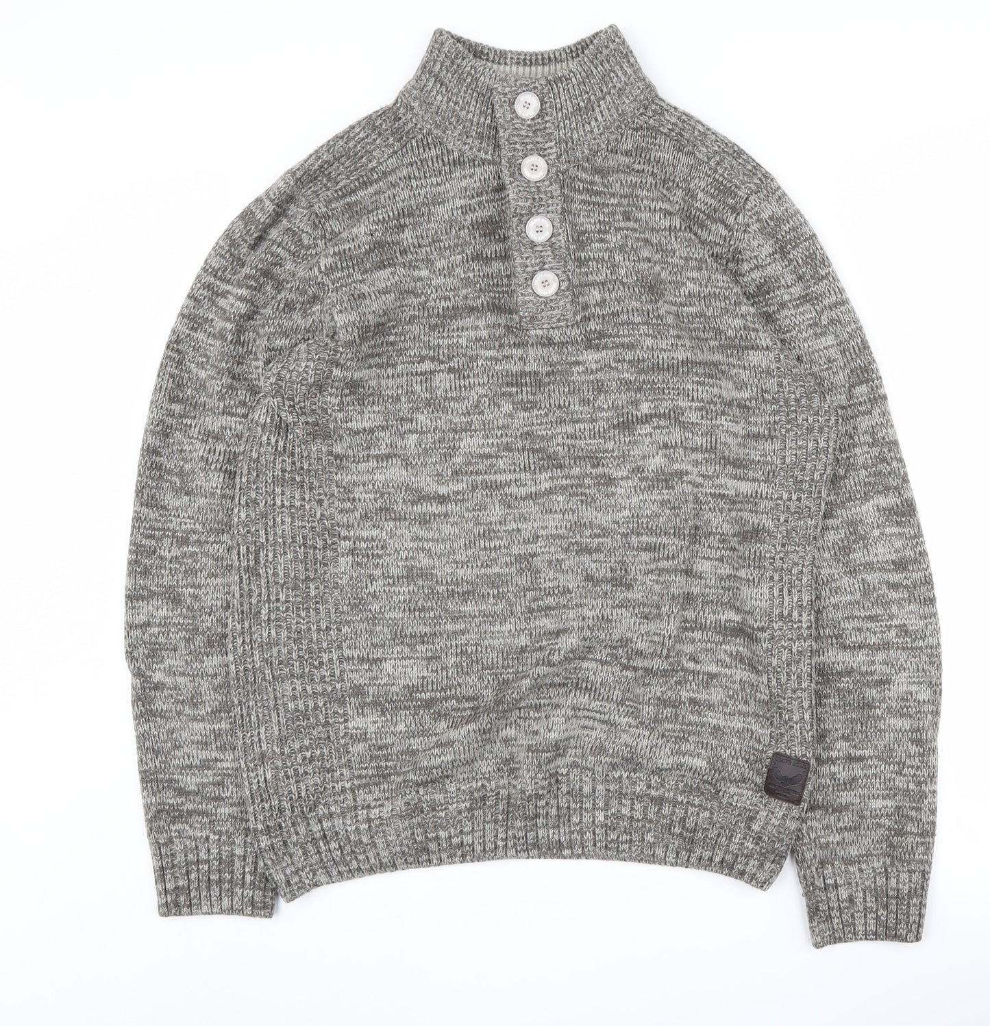 Brave Soul Men's Grey Henley Jumper Size L