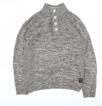 Brave Soul Men's Grey Henley Jumper Size L