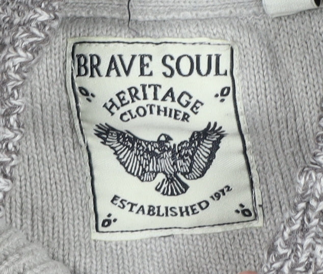 Brave Soul Men's Grey Henley Jumper Size L