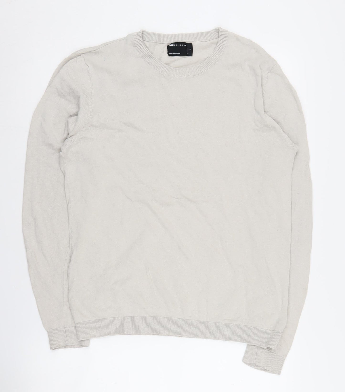 ASOS DESIGN Men Beige Crew Neck Cotton Jumper Size M