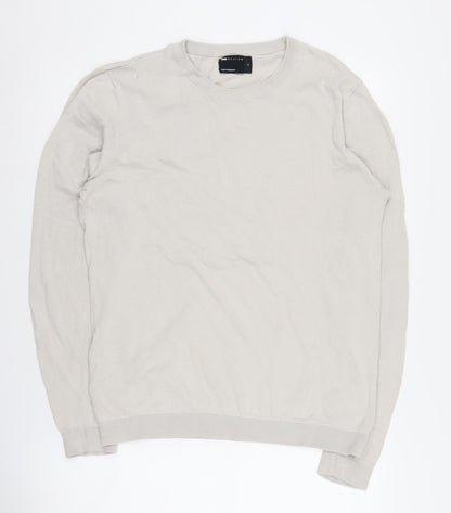 ASOS DESIGN Men Beige Crew Neck Cotton Jumper Size M