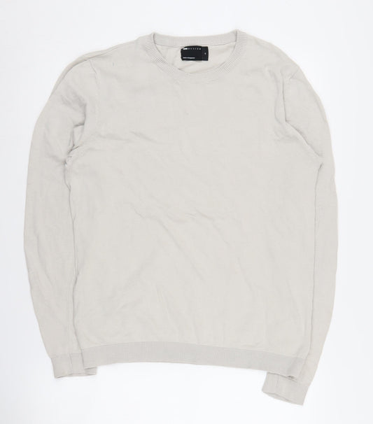 ASOS DESIGN Men Beige Crew Neck Cotton Jumper Size M
