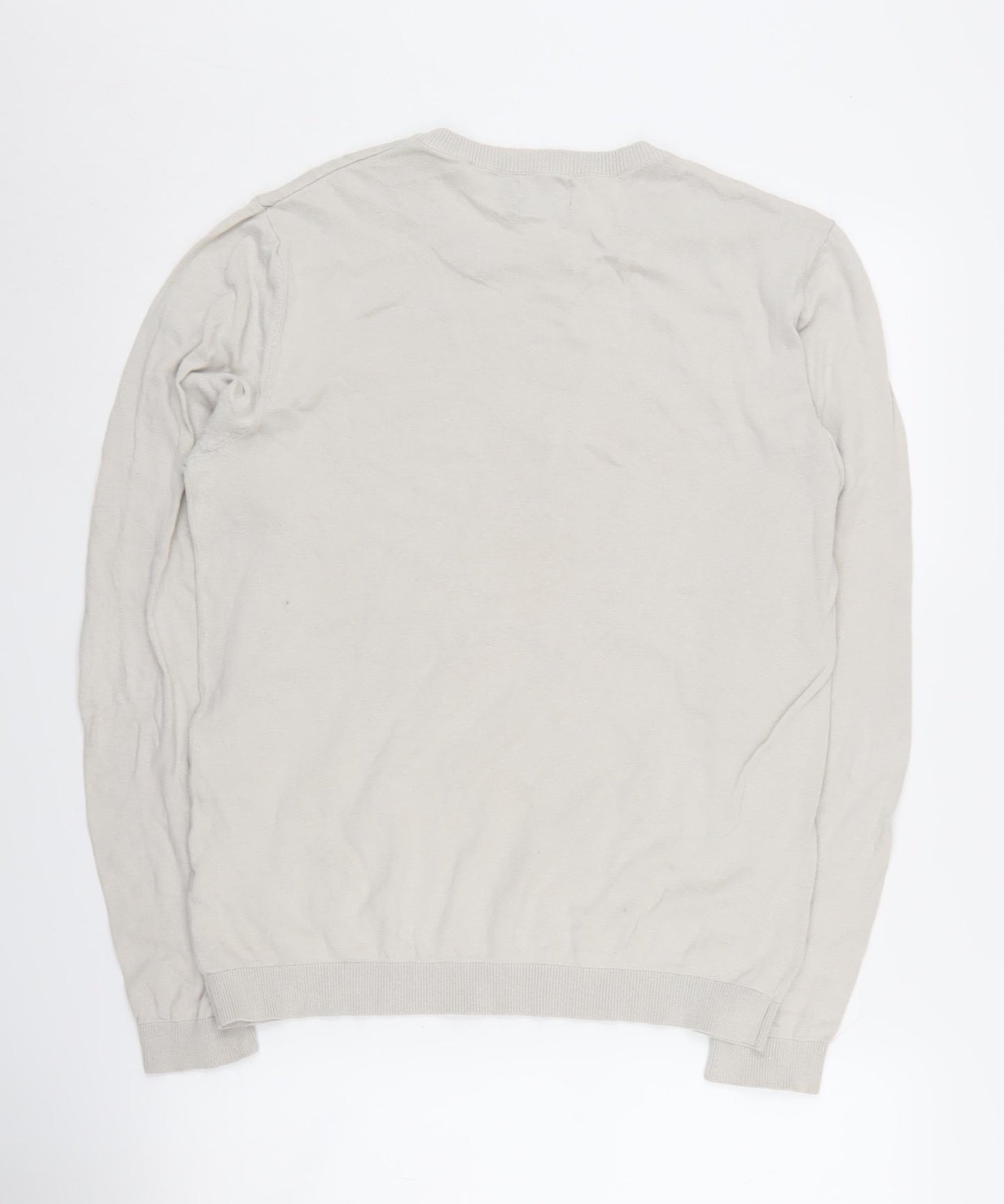 ASOS DESIGN Men Beige Crew Neck Cotton Jumper Size M