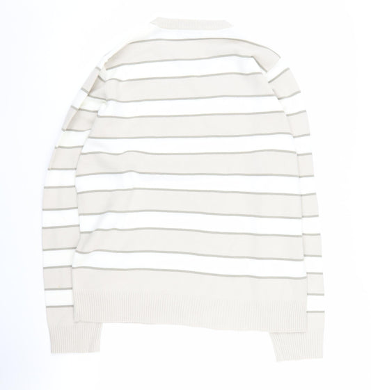 Marks and Spencer Men's Beige Striped Pullover Jumper M