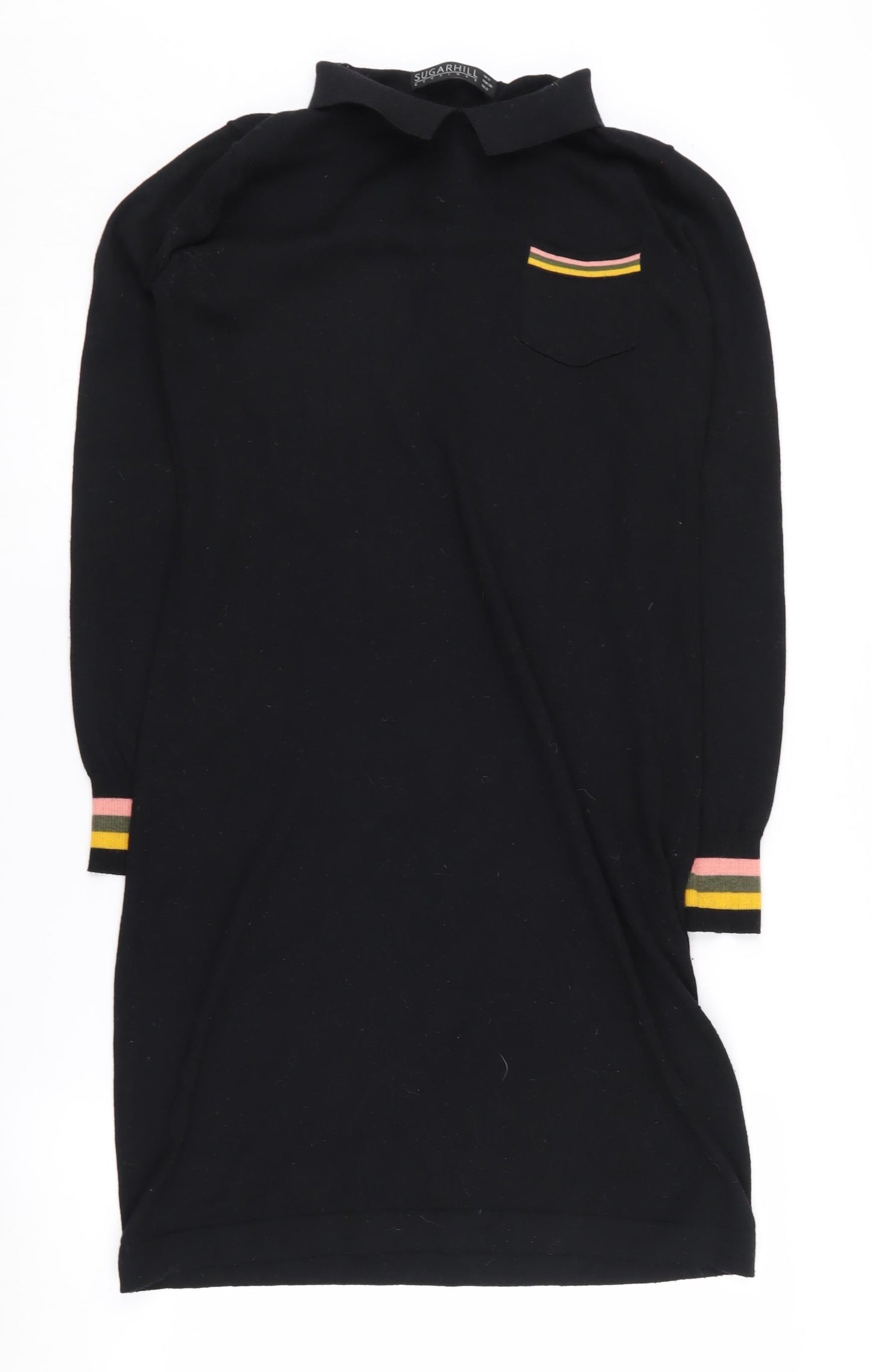 Sugarhill Boutique Black Knit Collared Dress, Size 8 Women