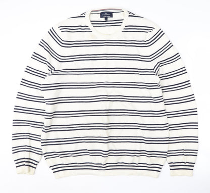 Blue Harbour Men's Ivory Striped Cotton Cashmere Jumper L