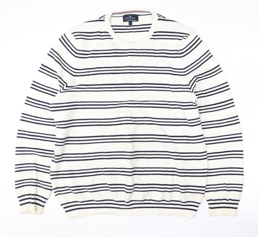 Blue Harbour Men's Ivory Striped Cotton Cashmere Jumper L