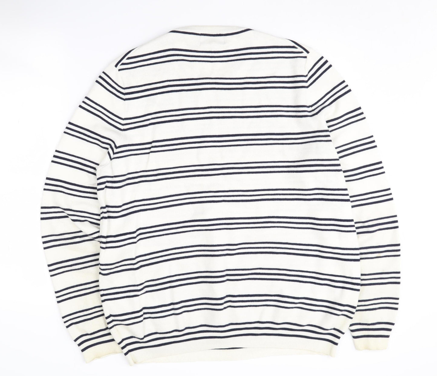 Blue Harbour Men's Ivory Striped Cotton Cashmere Jumper L