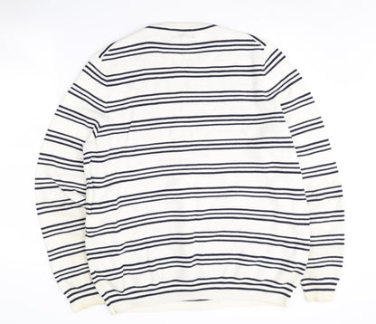 Blue Harbour Men's Ivory Striped Cotton Cashmere Jumper L