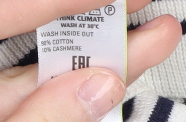 Blue Harbour Men's Ivory Striped Cotton Cashmere Jumper L