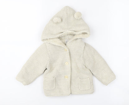 GAP Unisex Baby White Hooded Knit Coat 6-12 Months