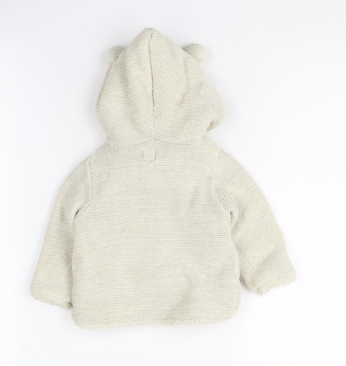 GAP Unisex Baby White Hooded Knit Coat 6-12 Months
