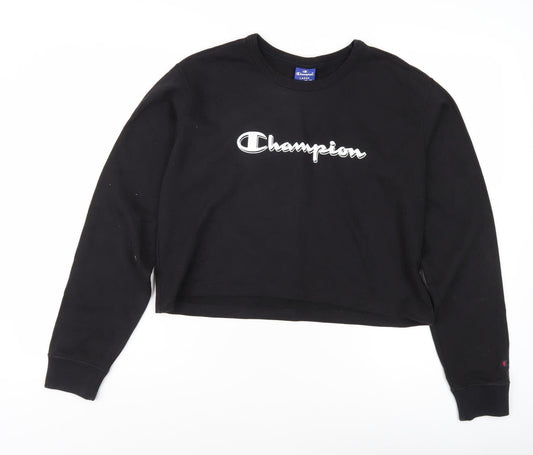Additional front view of Champion unisex black pullover sweatshirt l