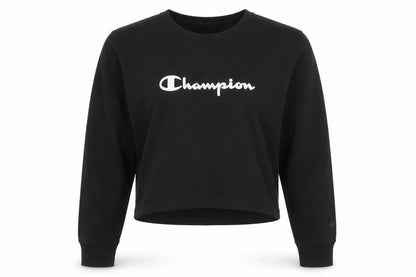 Front view of Champion unisex black pullover sweatshirt l