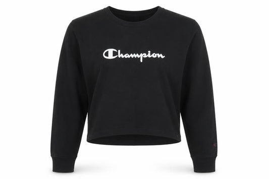 Front view of Champion unisex black pullover sweatshirt l