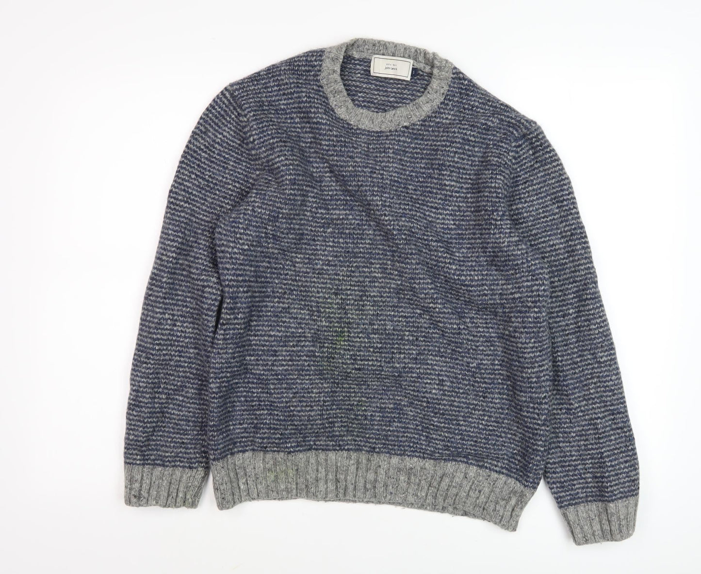 John Lewis Men's Blue Grey Wool S Pullover Jumper