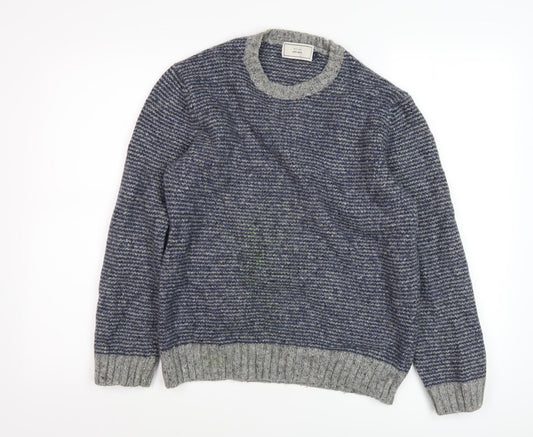 John Lewis Men's Blue Grey Wool S Pullover Jumper