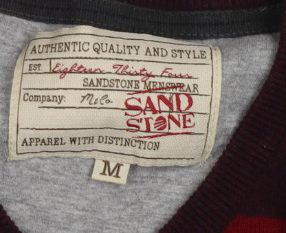 Sandstone Men's M Red Striped V-Neck Jumper