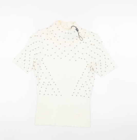 Karen Millen Women's Ivory Beaded Pullover Jumper XS