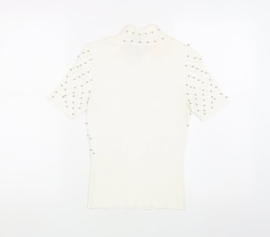 Karen Millen Women's Ivory Beaded Pullover Jumper XS